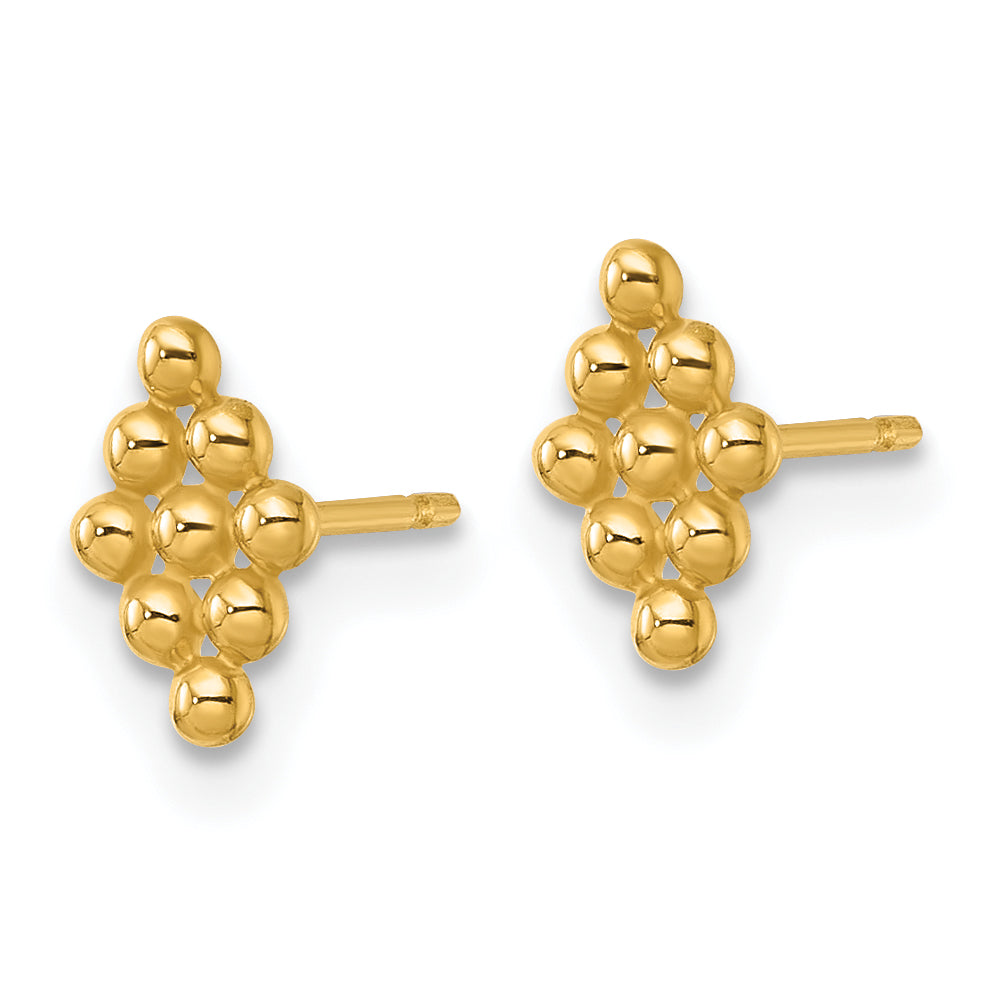 14k Polished and Beaded Diamond-shape Post Earrings Secondary image