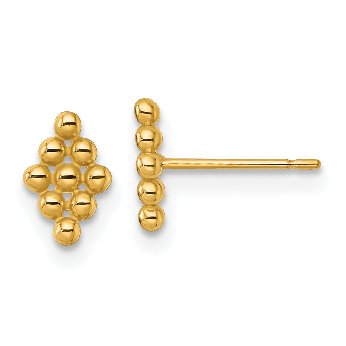 14k Polished and Beaded Diamond-shape Post Earrings