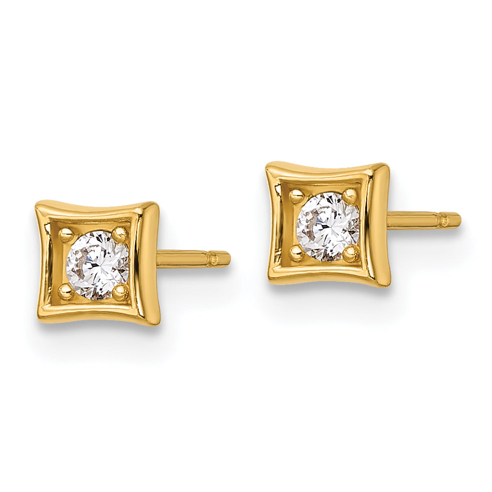 14k Polished Round CZ Square Post Earrings