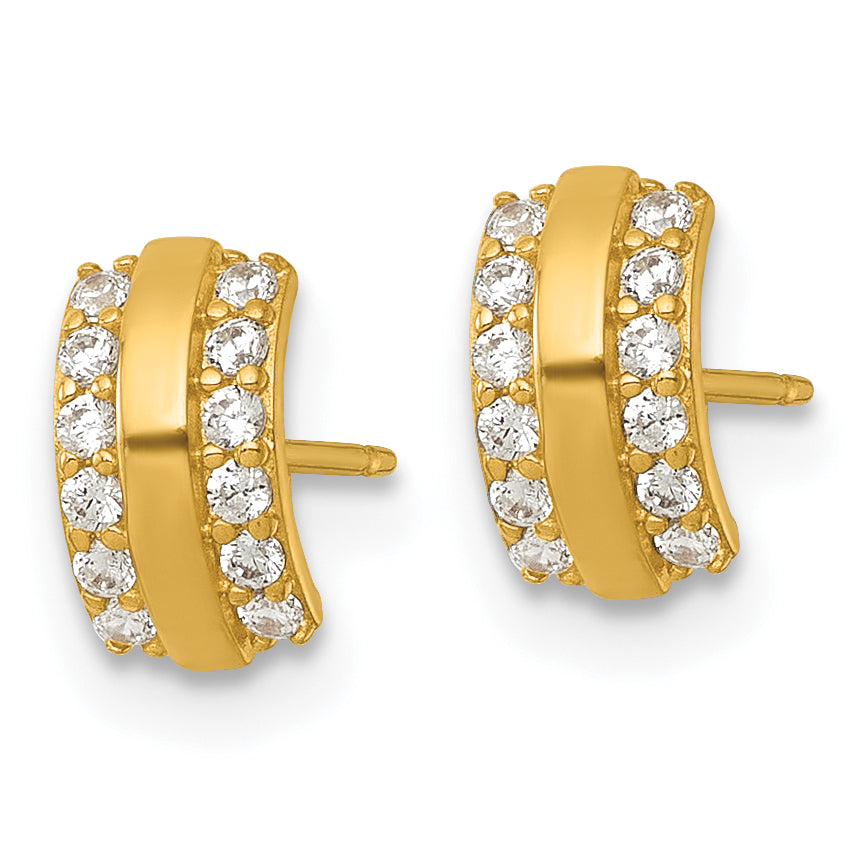 14k Polished CZ Curved Bar Post Earrings Secondary image