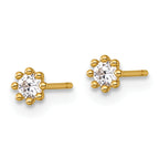 14k Polished and Beaded Round CZ Post Earrings
