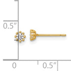 14k Polished and Beaded Round CZ Post Earrings