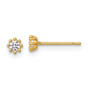Beaded Round Cubic Zirconia Stud Earrings in 14K Yellow Gold, 3.7mm - Sophia Jewelers