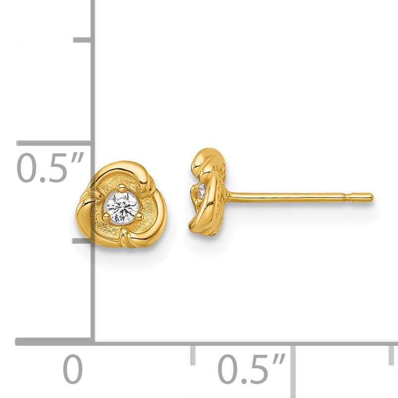 14k Polished and Satin Fancy CZ Post Earrings