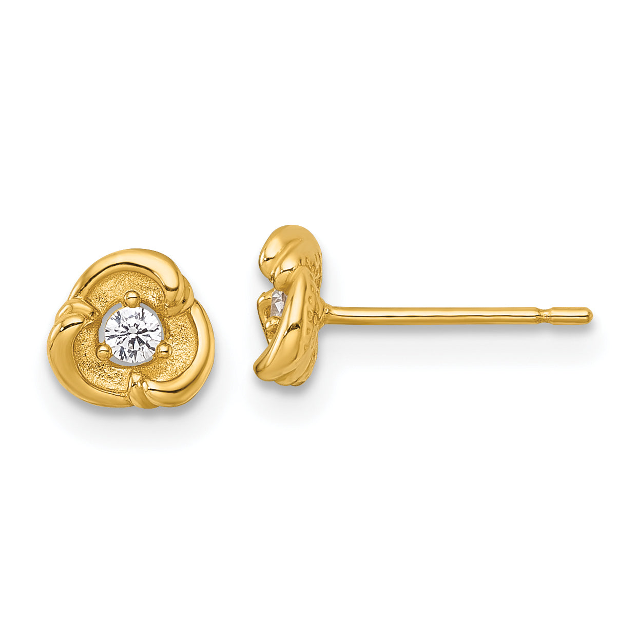 14k Polished and Satin Fancy CZ Post Earrings Main image