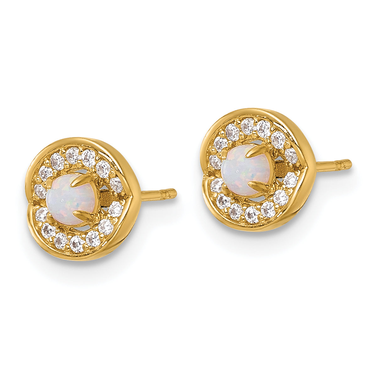 14k Polished Lab Created Opal and CZ Halo Post Earrings Secondary image