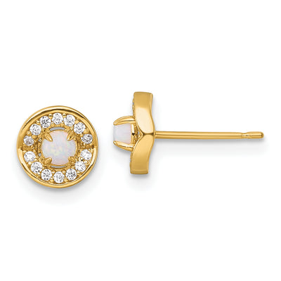 Lab-Created Opal & Cubic Zirconia Halo Stud Earrings in 14K Yellow Gold, 7mm - Sophia Jewelers