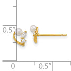14k Polished CZ and White Freshwater Cultured Pearl Post Earrings