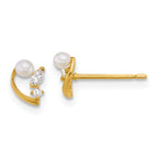 14k Polished CZ and White Freshwater Cultured Pearl Post Earrings