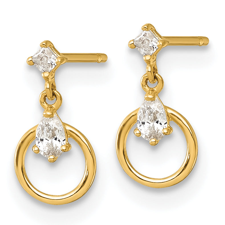 14k Polished CZ Circle Doorknocker Dangle Post Earrings