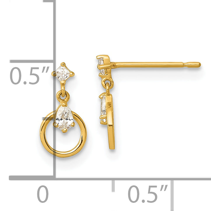 14k Polished CZ Circle Doorknocker Dangle Post Earrings