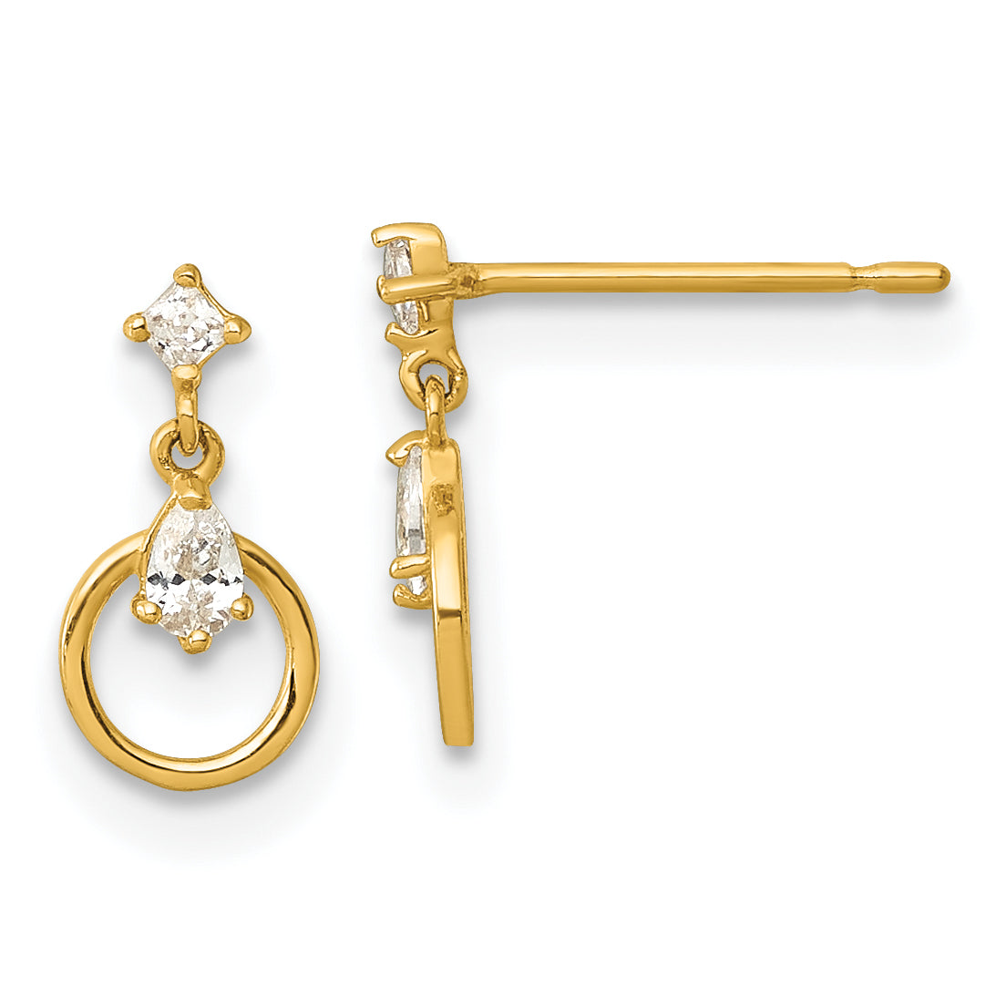 14k Polished CZ Circle Doorknocker Dangle Post Earrings Main image