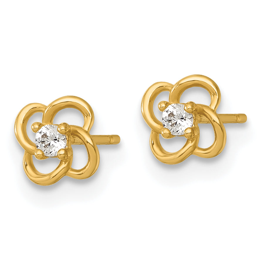 14k Polished CZ Flower Post Earrings