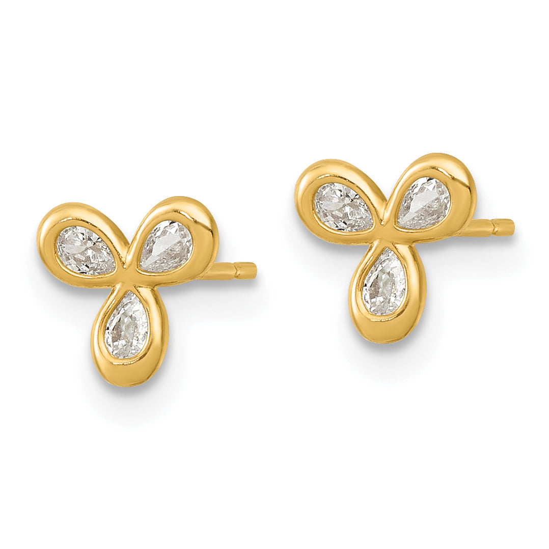 14k Polished Triple CZ Post Earrings