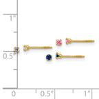 14k Polished 2mm White/Pink/Blue CZ Screwback Post Set of 3 Pair Earrings