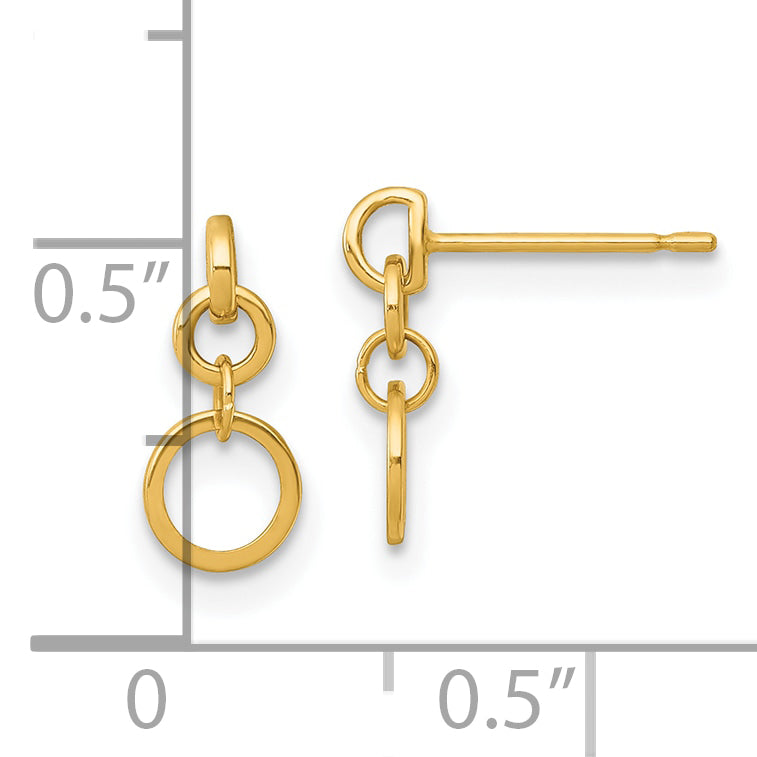 14k Polished Circles Dangle Post Earrings