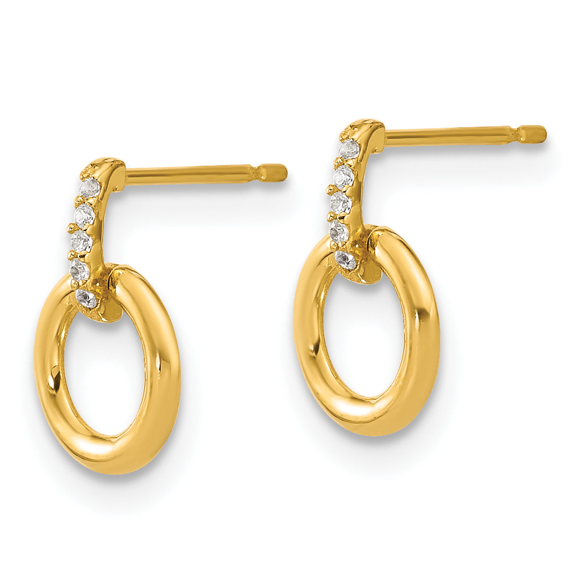 14k Polished CZ Circle Dangle Post Earrings Secondary image