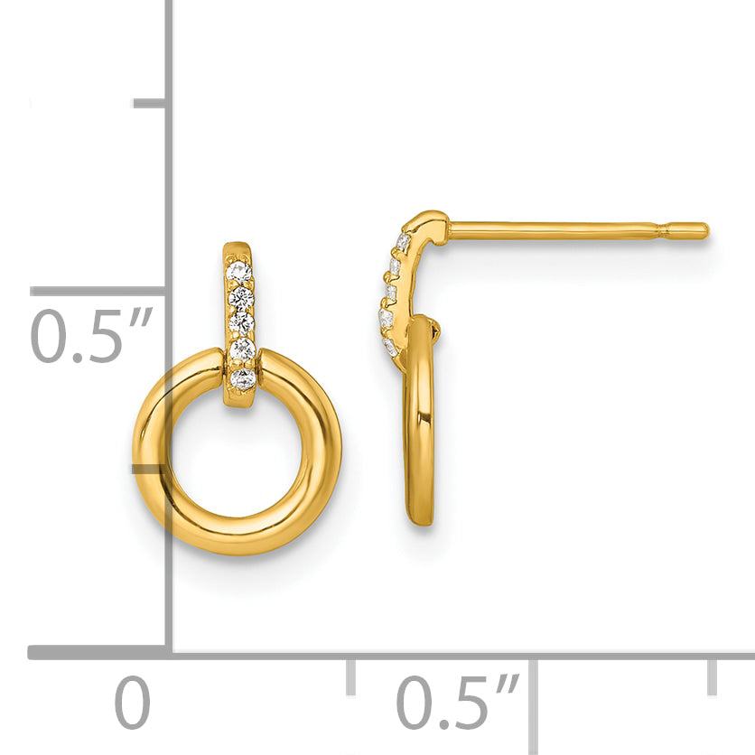 14k Polished CZ Circle Dangle Post Earrings
