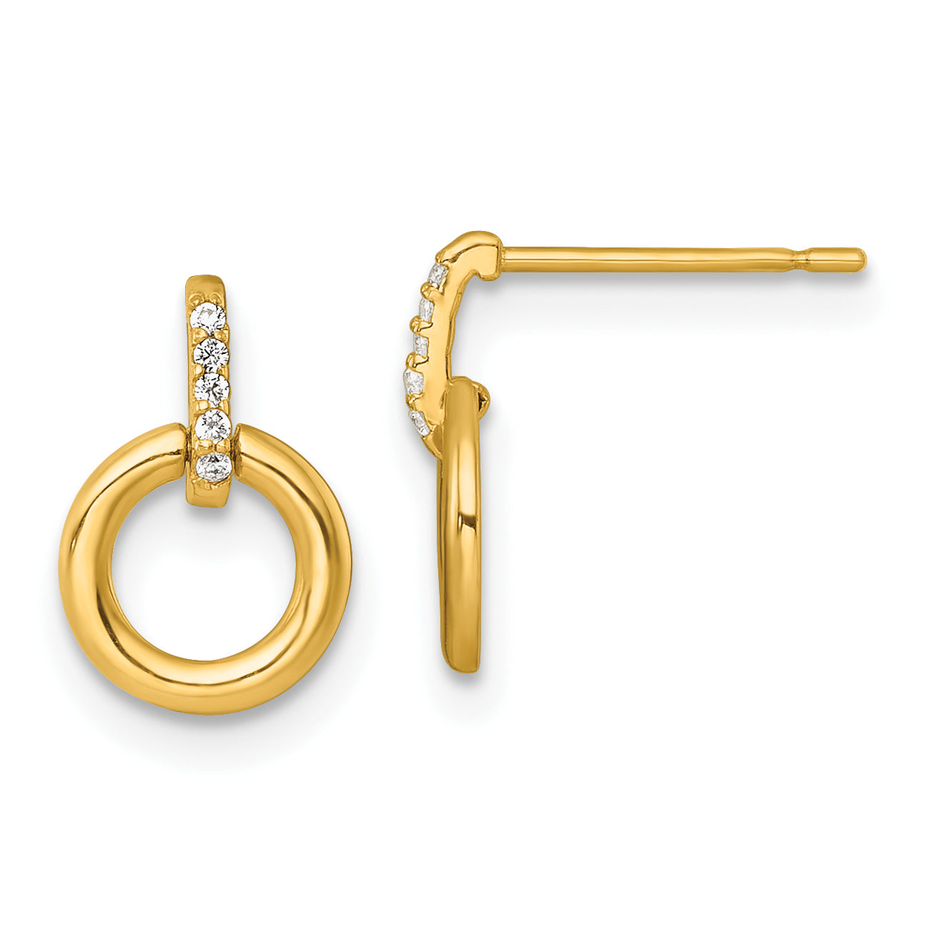 14k Polished CZ Circle Dangle Post Earrings Main image