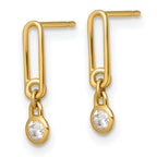 14k Polished CZ and Paperclip Link Dangle Post Earrings