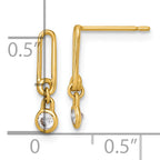 14k Polished CZ and Paperclip Link Dangle Post Earrings