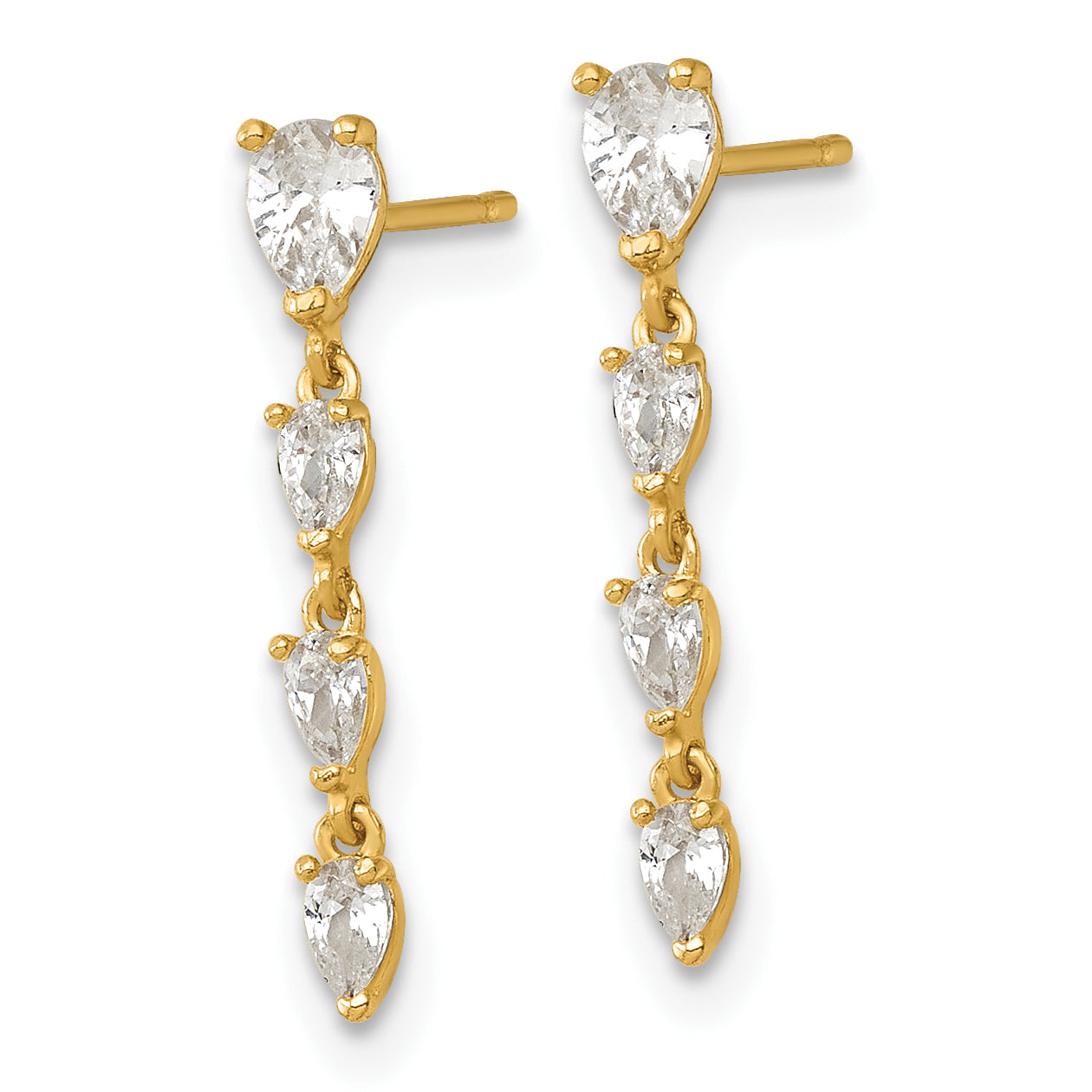 14k Polished Fancy Pear-shape CZ Dangle Post Earrings Secondary image