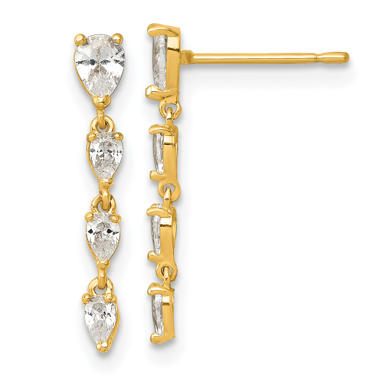 14k Polished Fancy Pear-shape CZ Dangle Post Earrings Main image