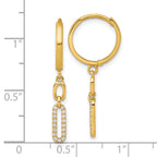 14k Polished Fancy CZ Long Link Dangle Round Hinged Hoop Earrings