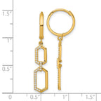 14k Polished Fancy CZ Hexagon Dangle Round Hinged Hoop Earrings