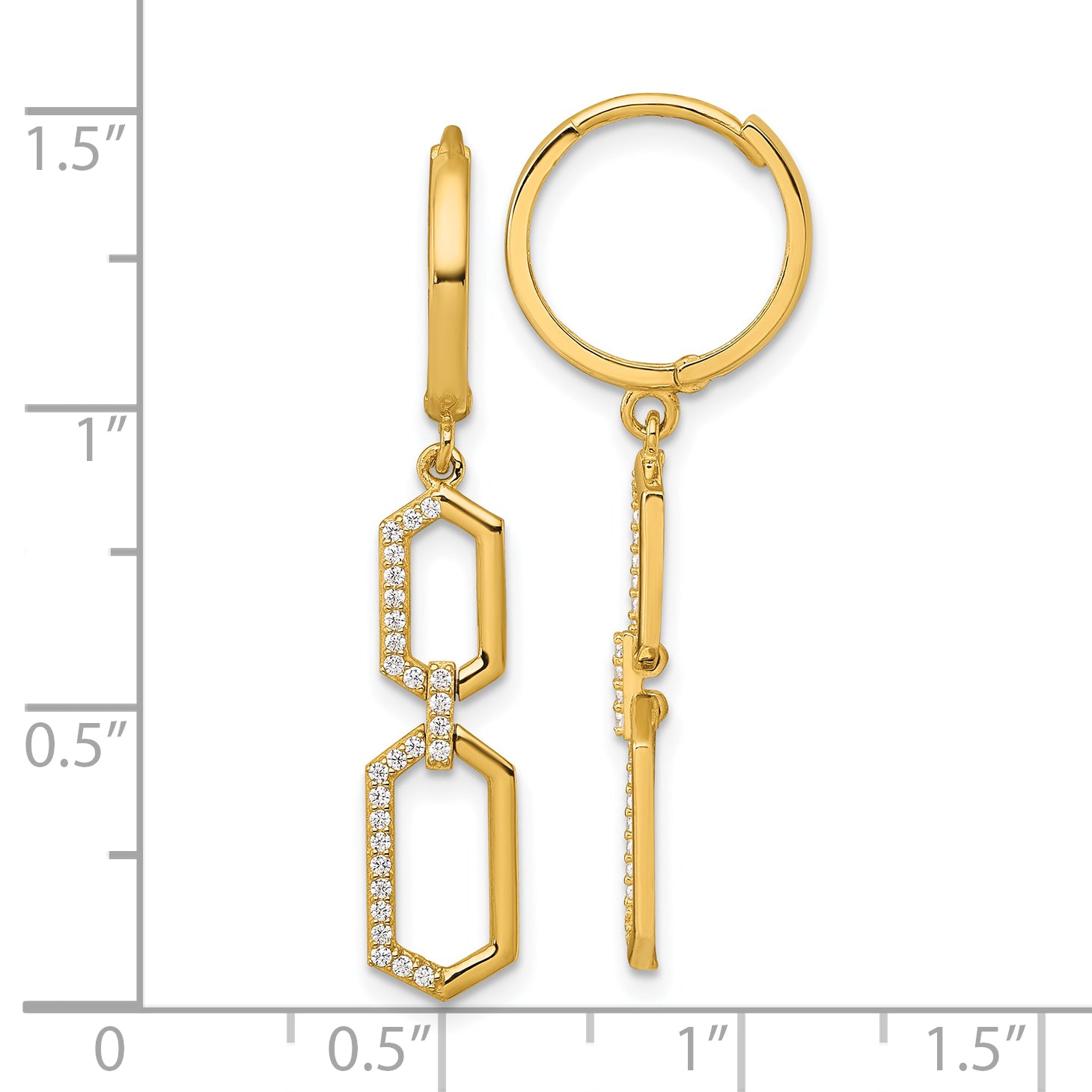 14k Polished Fancy CZ Hexagon Dangle Round Hinged Hoop Earrings