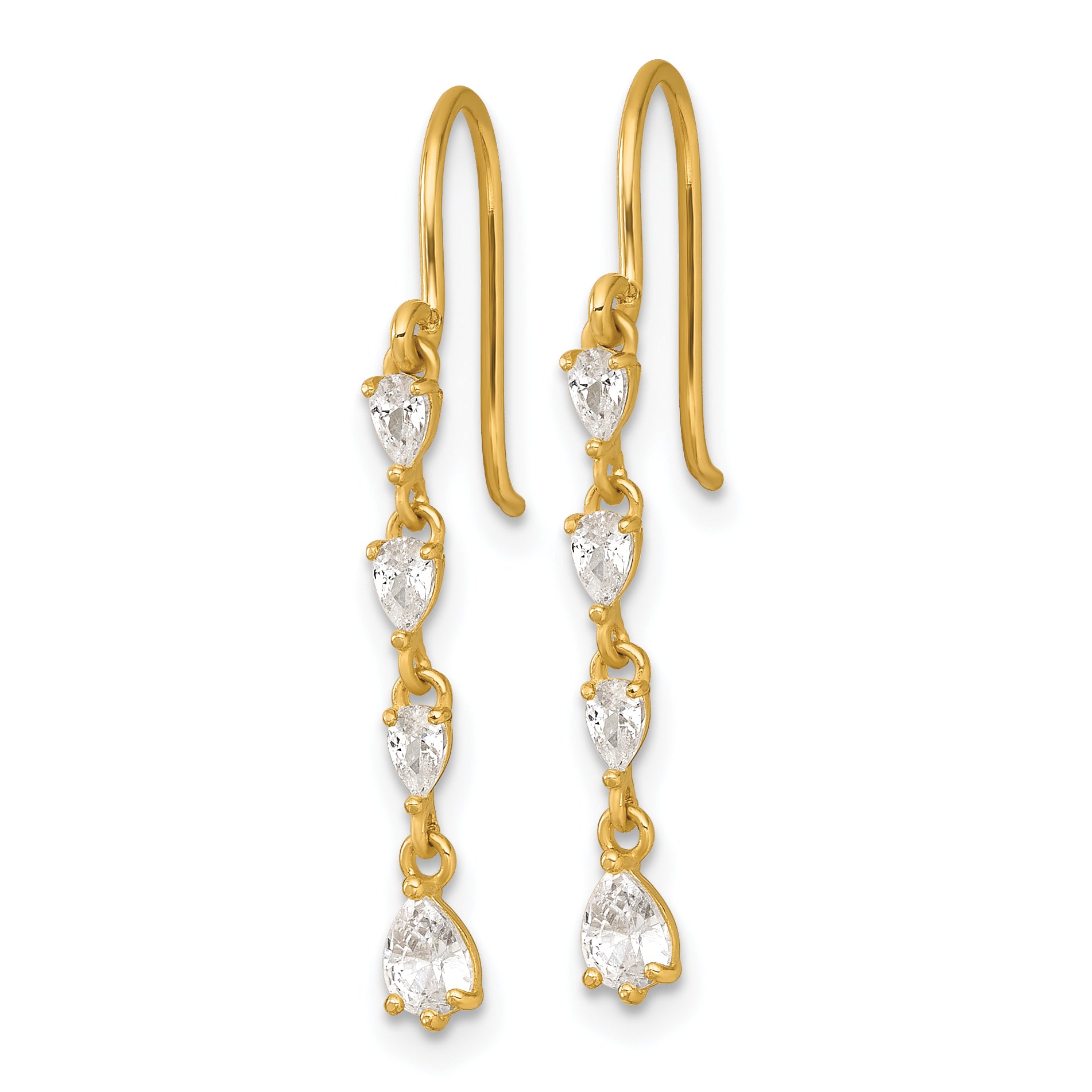 14k Polished Fancy Pear-shape CZ Dangle Shepherd Hook Earrings Secondary image