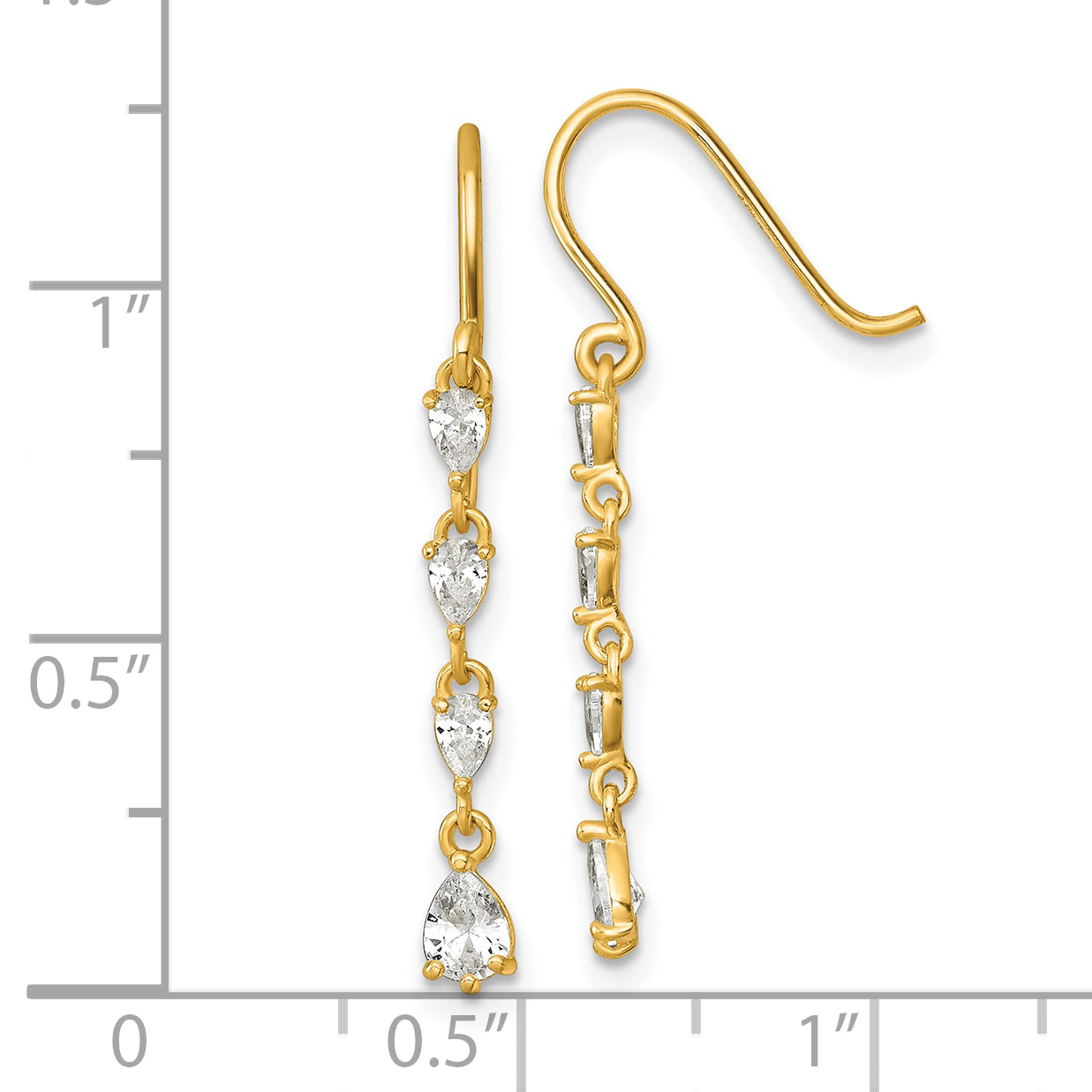 14k Polished Fancy Pear-shape CZ Dangle Shepherd Hook Earrings