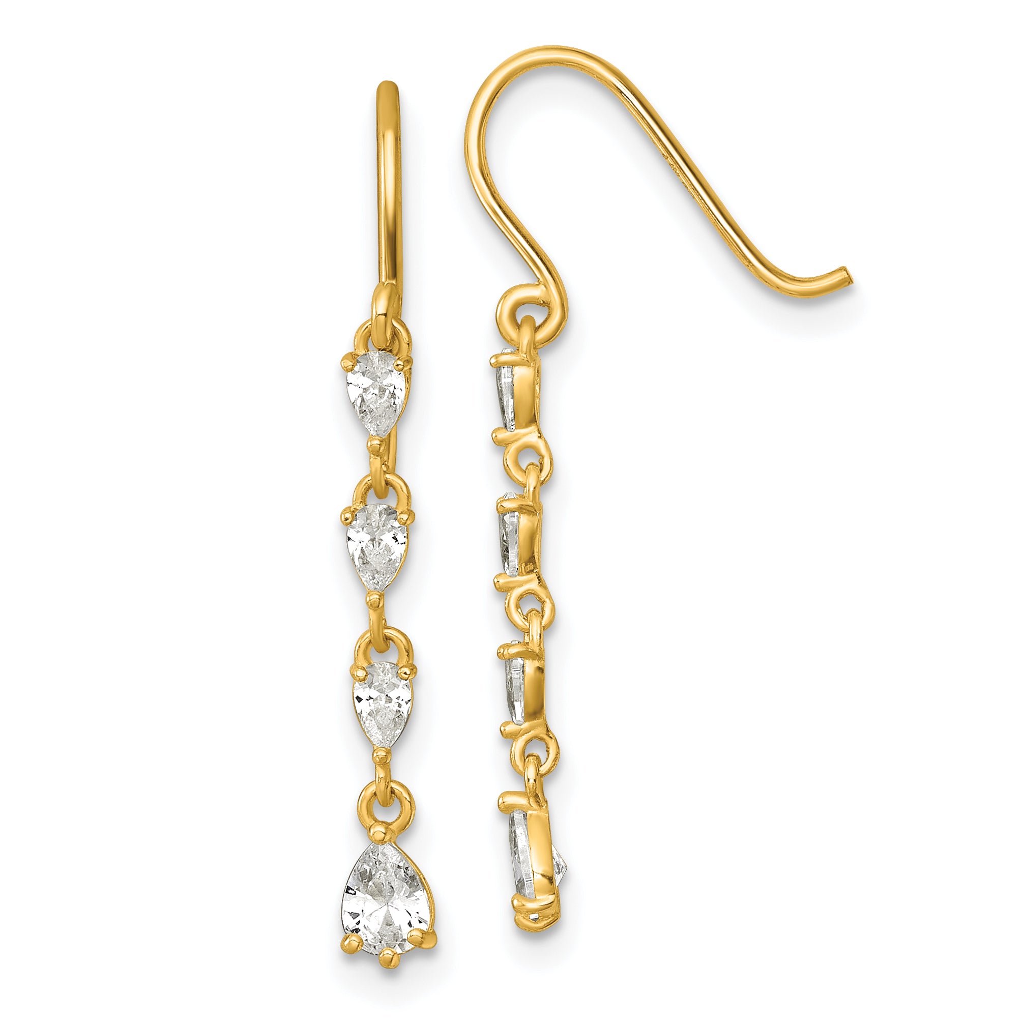 14k Polished Fancy Pear-shape CZ Dangle Shepherd Hook Earrings Main image