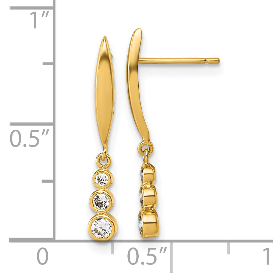 14K Polished Graduated Triple CZ Dangle Post Earrings