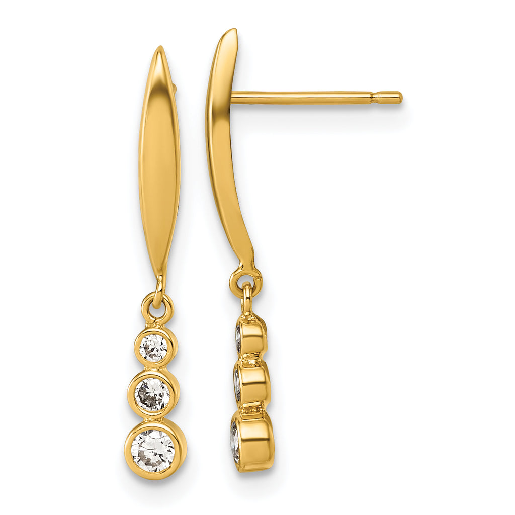 14K Polished Graduated Triple CZ Dangle Post Earrings