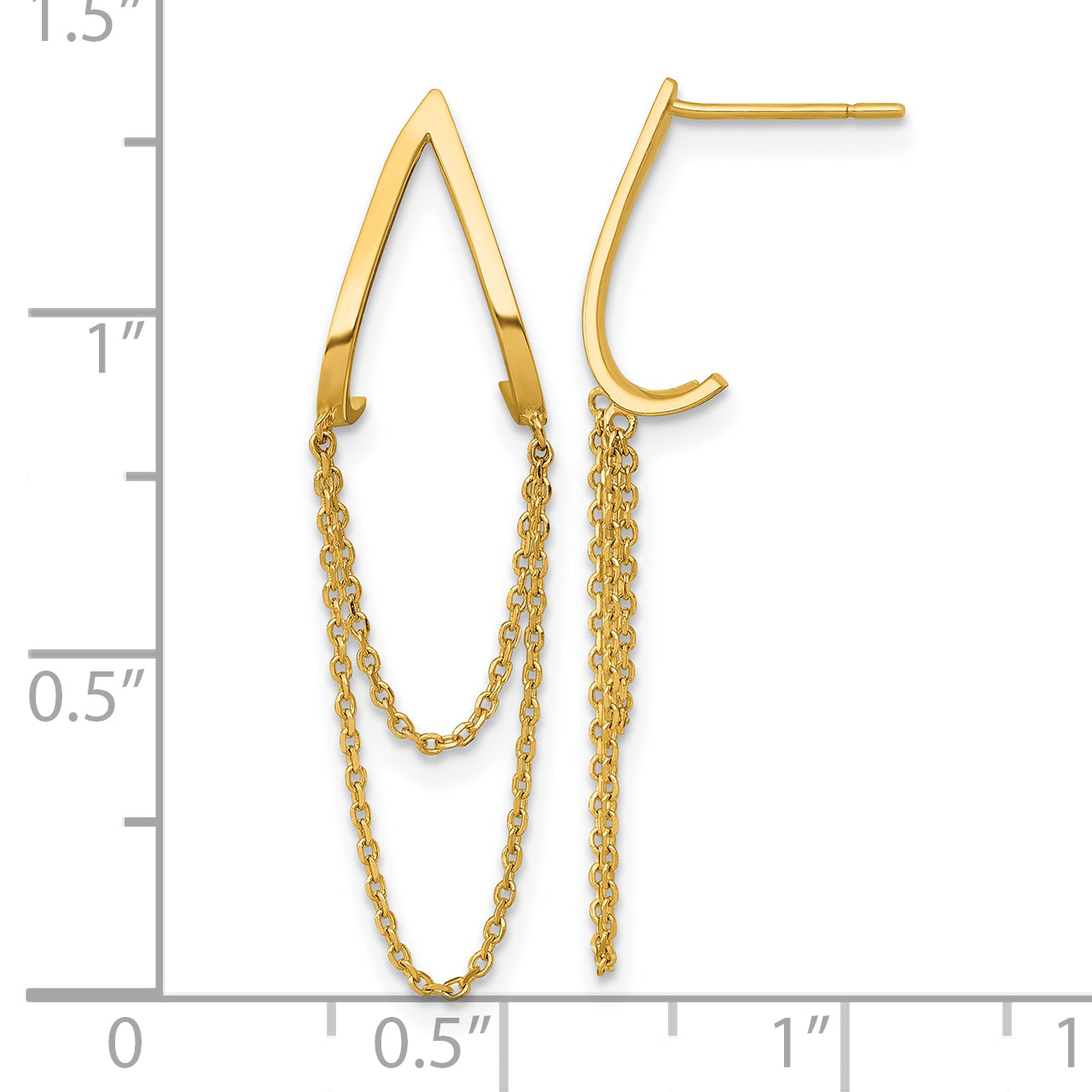 14k Polished V Design with Dangle Chains Post Earrings