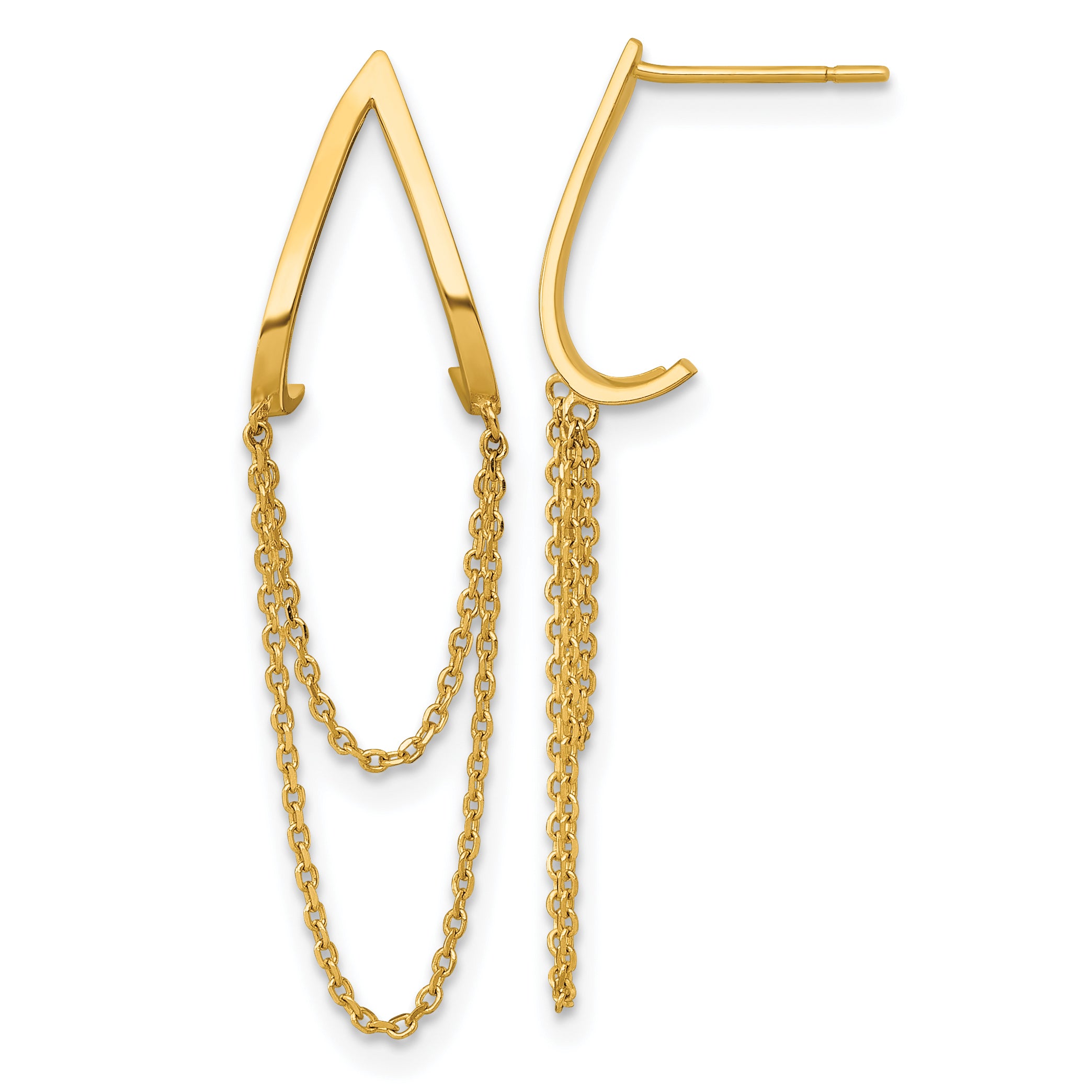 14k Polished V Design with Dangle Chains Post Earrings Main image