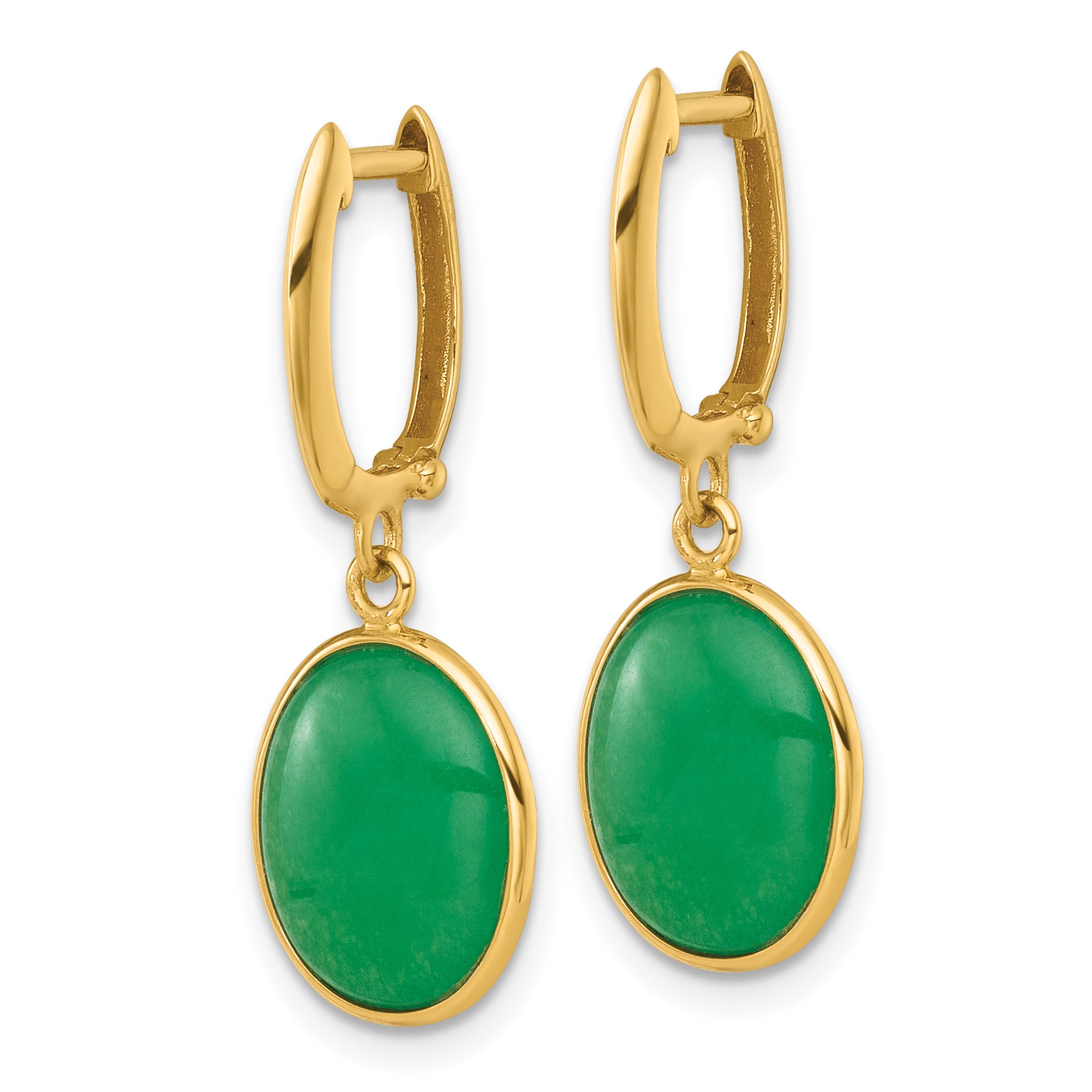 14K Polished Oval Jade Cabochon Dangle Hinged Hoop Earrings Secondary image