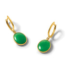 Oval Jade Cabochon Hoop Dangle Earrings in 14K Yellow Gold, 28mm - Sophia Jewelers