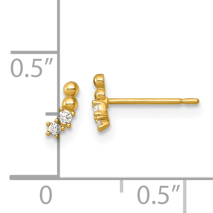 14k Polished and Beaded CZ Curved Post Earrings