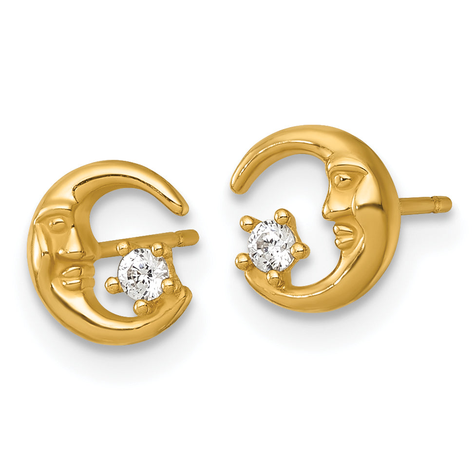 14k Polished CZ Moon and Star Post Earrings