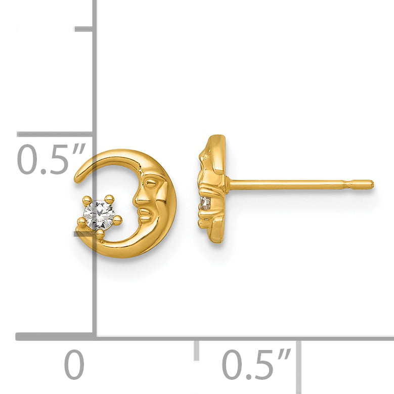 14k Polished CZ Moon and Star Post Earrings