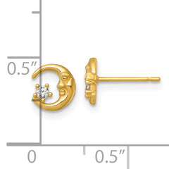 14k Polished CZ Moon and Star Post Earrings