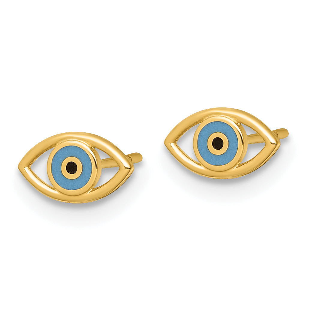 14k Polished Blue and Black Enameled Evil Eye Post Earrings Secondary image