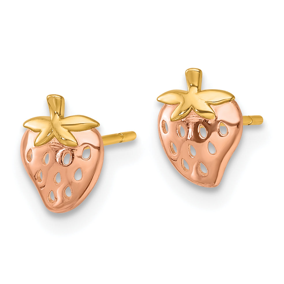 14k with Rose Rhodium Polished Strawberry Post Earrings Secondary image