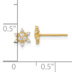14k Polished CZ Snowflake Post Earrings
