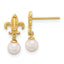 14k Polished Fleur de Lis 3-4mm Freshwater Cultured Pearl Post Dangle Earrings