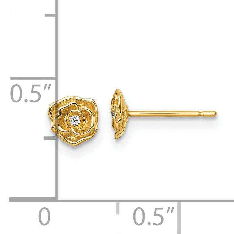 14k Polished CZ Rose Post Earrings