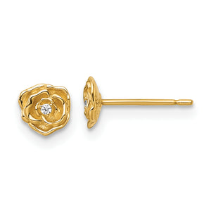 Cubic Zirconia Rose Stud Earrings in 14K Yellow Gold, 5.3mm - Sophia Jewelers