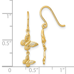 14k Polished Double Butterfly Shepherd Hook Dangle Earrings